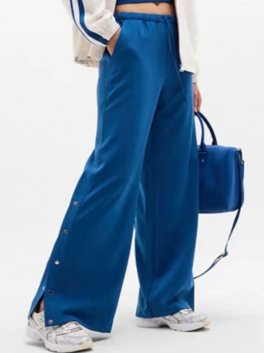 NWT Athleta MVP Wide Leg Snap Leg Pant Trouser Maritime Blue Pull On Pant Large - Picture 16 of 16